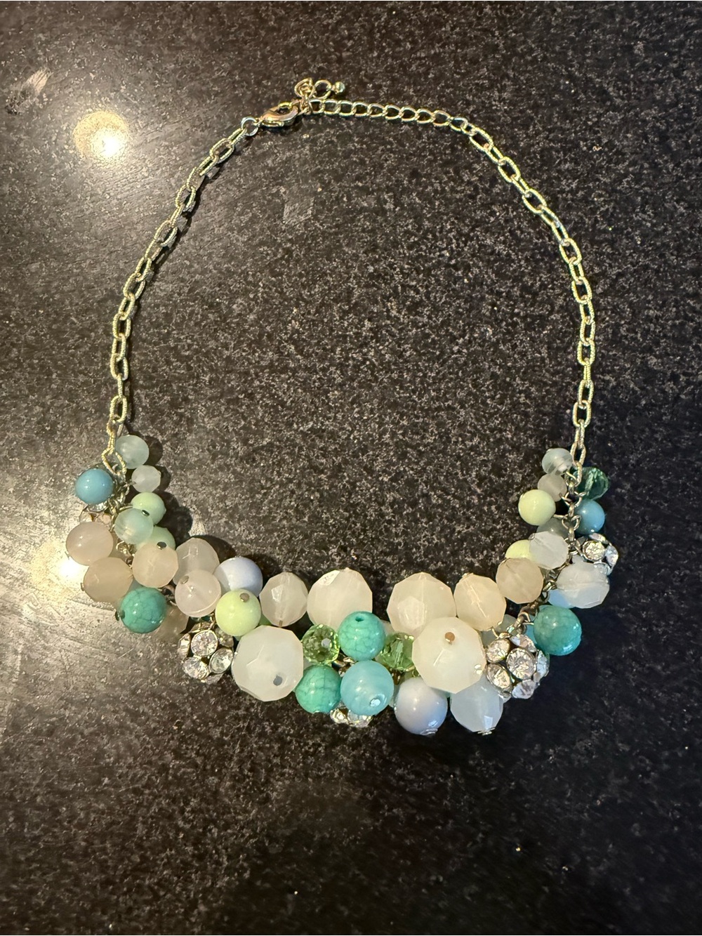 Pastel Bead Cluster Necklace in Mint, Aqua & White